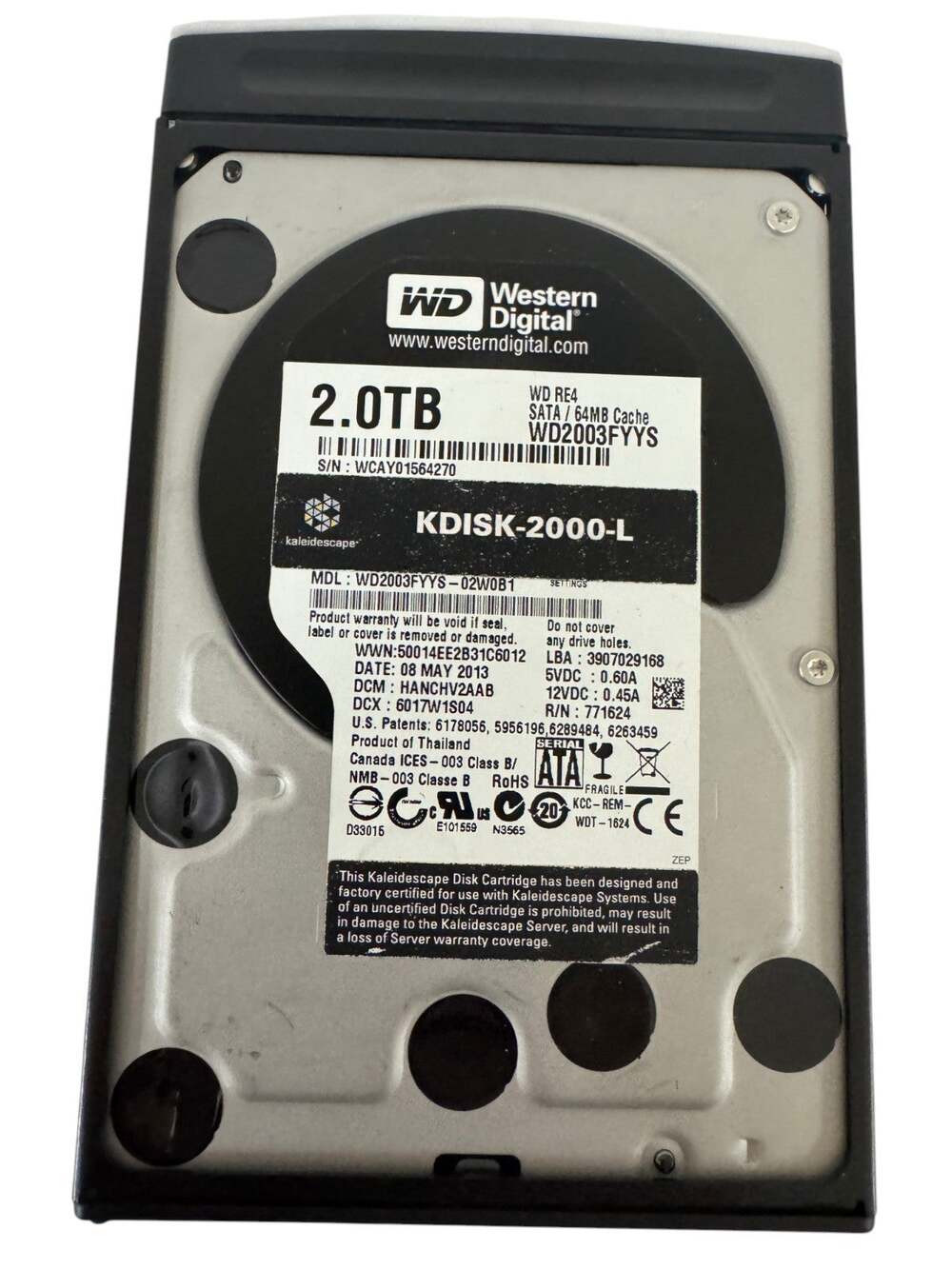 WESTERN DIGITAL KDISK-2000-L 2.0TB WD RE4 SATA/64MB CACHE HARD DRIVE PREOWNED